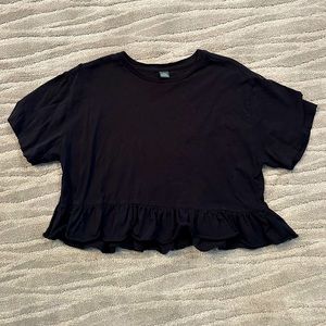 Black Crop Top with Ruffle Bottom - Size M
